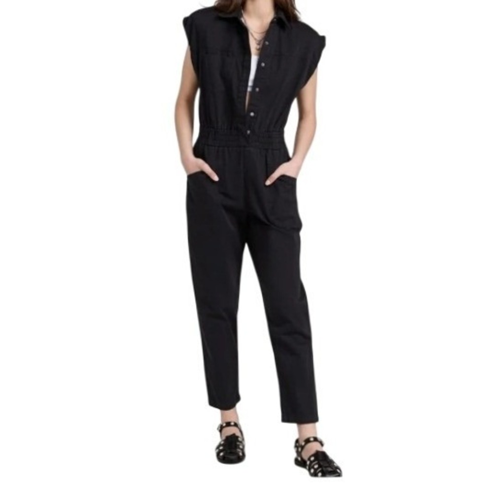 Pistola Womens M Rosie Fade To Black Cinched Waist Snap Front Utility Jumpsuit